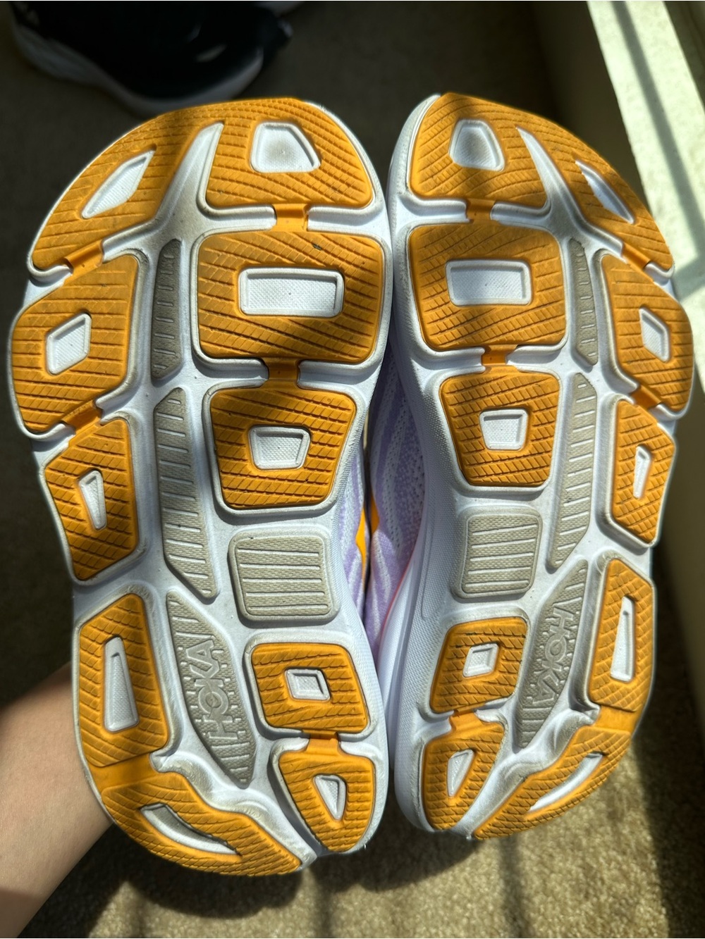 Hoka Lavender Athletic Running Shoes with Orange Accents - Picture 4 of 5